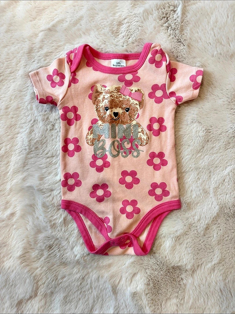 Little Beginnings Baby Pink Floral Bear Bodysuit
